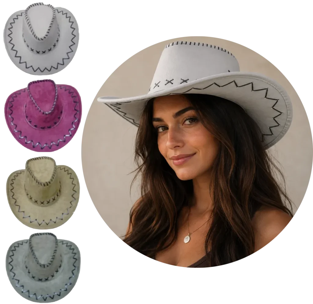 Chica adulta con sombrero de cowboy blanco roto SIE – SOM001