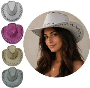 Chica adulta con sombrero de cowboy blanco roto SIE – SOM001