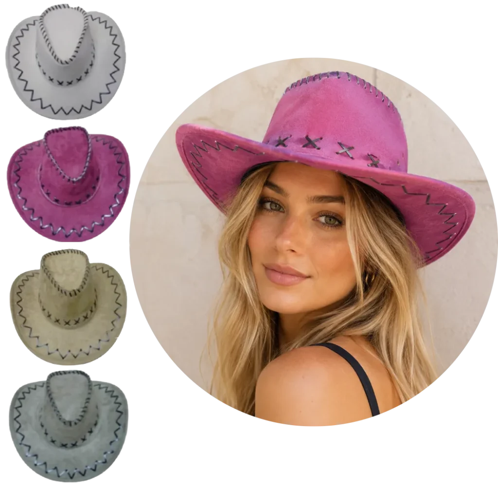 Chica adulta con sombrero de cowboy rosa SIE – SOM001