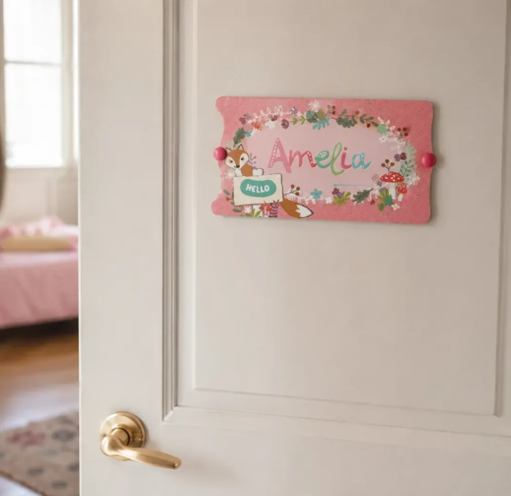 Woodland Friends - Placa personalizada para puerta: Amelia